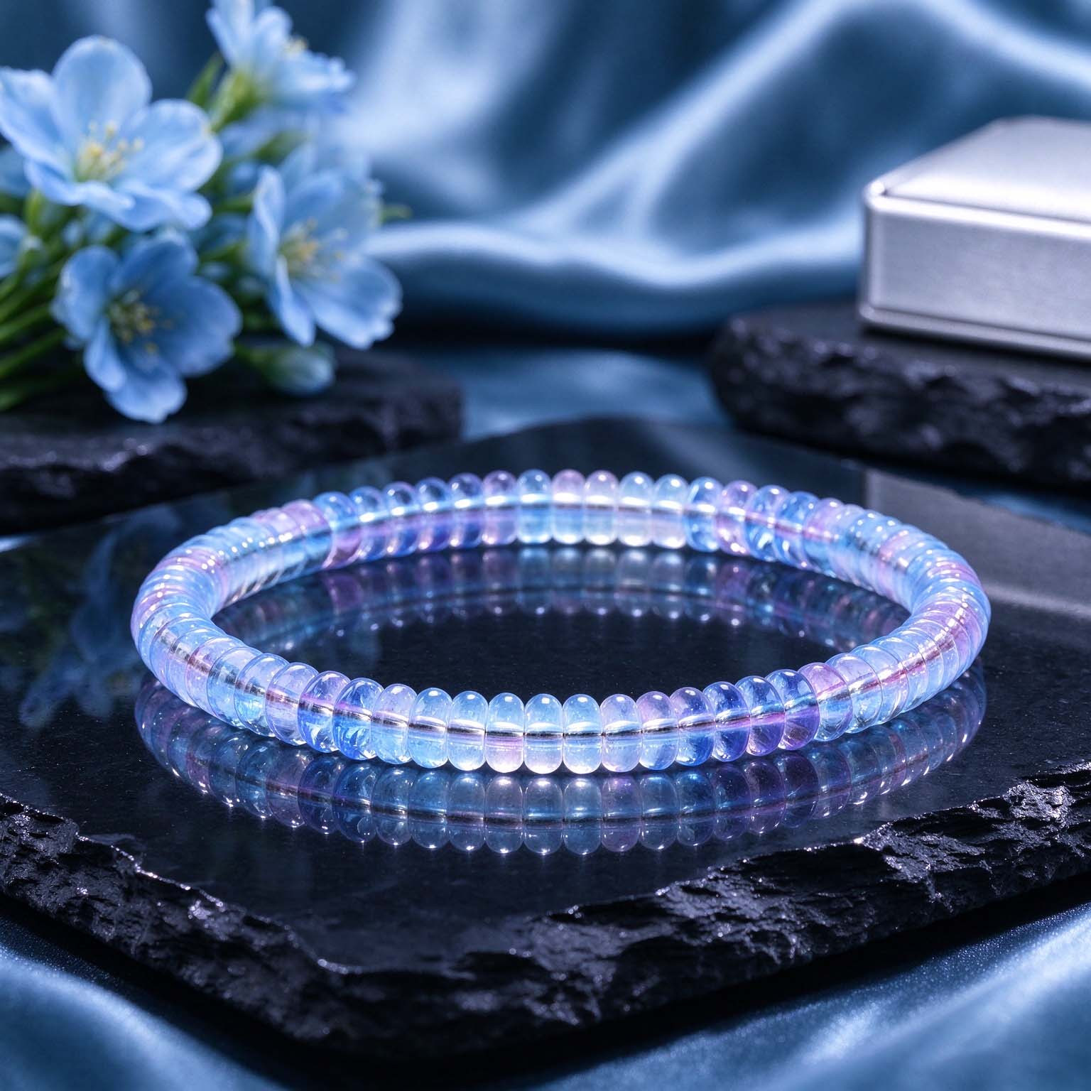 Elastic Bracelet with Natural Stone Beads, Unisex